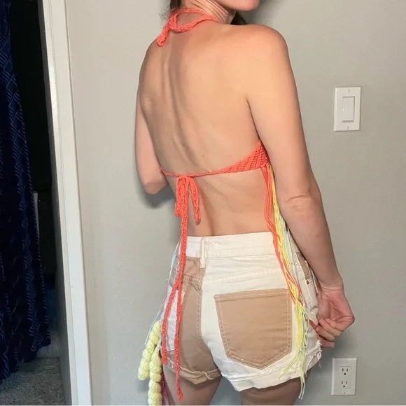 GIFTED Pastel Rainbow Crochet Boho Festival Tank Fringe - Picture 5 of 6